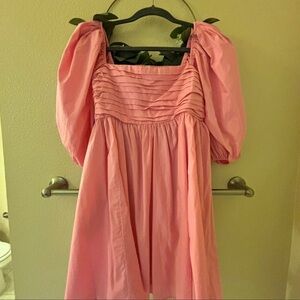 Abercrombie & Fitch Pink Puff-Sleeve Midi Dress